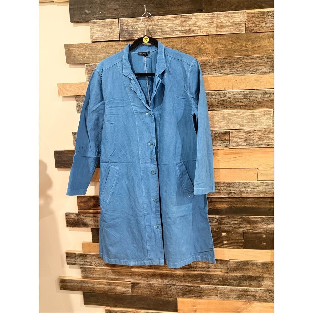 Eileen Fisher light weight blue cotton blend coat jacket size M